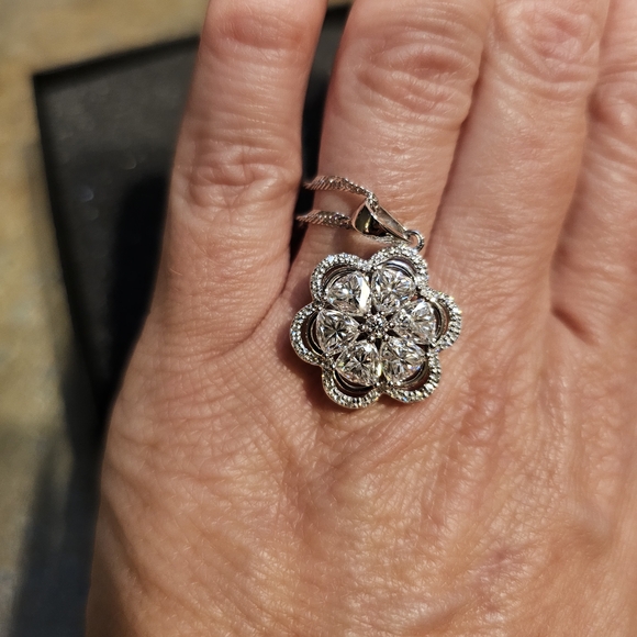 Moissanite Floral Pendant Necklace - Picture 6 of 7